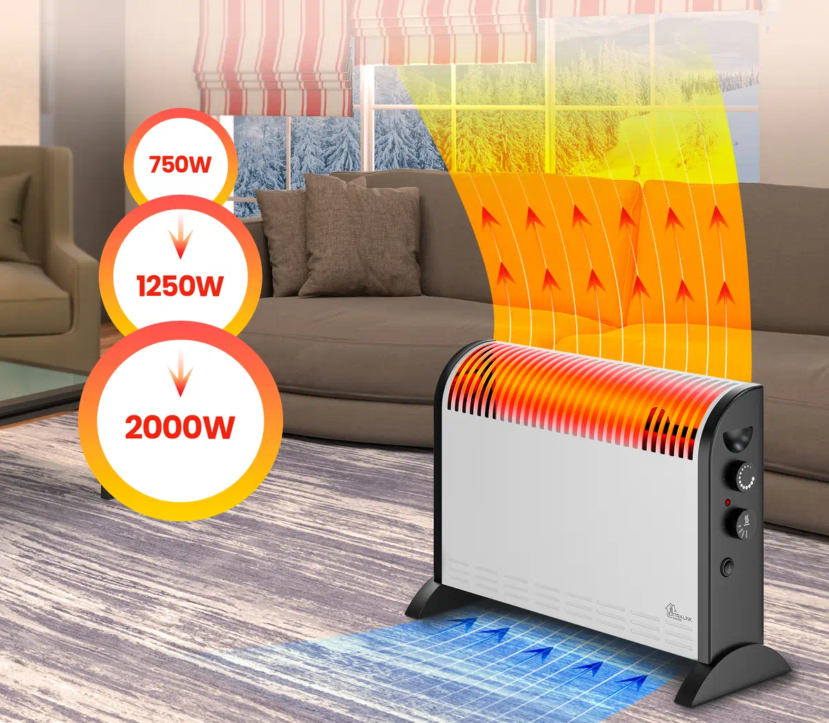 Extralink LCV-06 | Convector heater | 2000W, 3 modes, thermostat, fan, EXTRALINK EX.30318 5905090330318