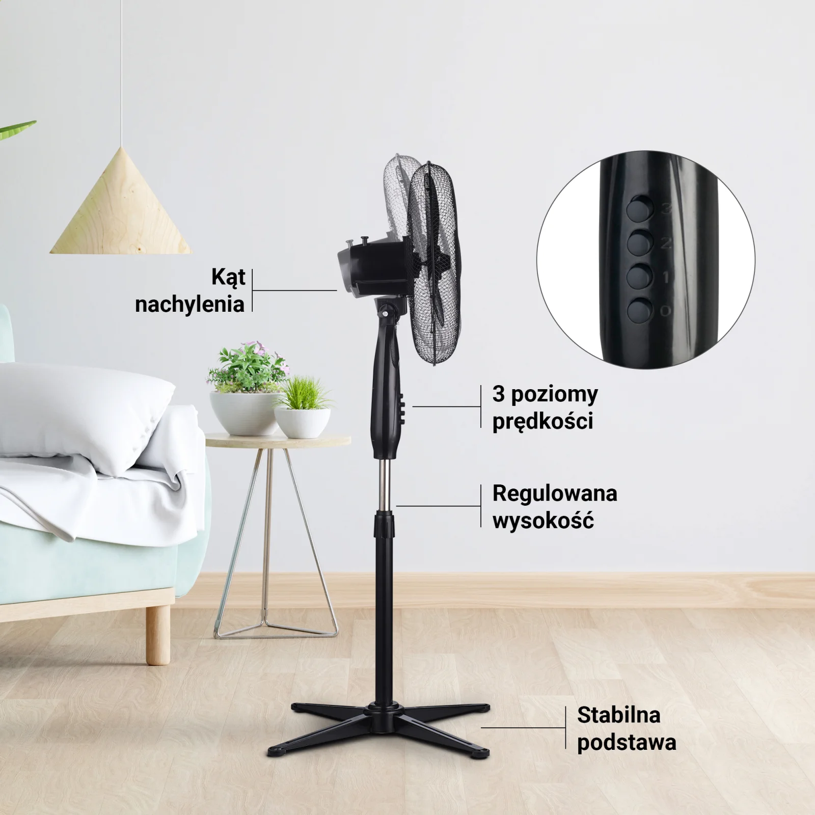 Extralink Bryza ESF-40D-BL Black | Standing fan | 3 blades, 3 speed settings, EXTRALINK EX.31353 5905090331353