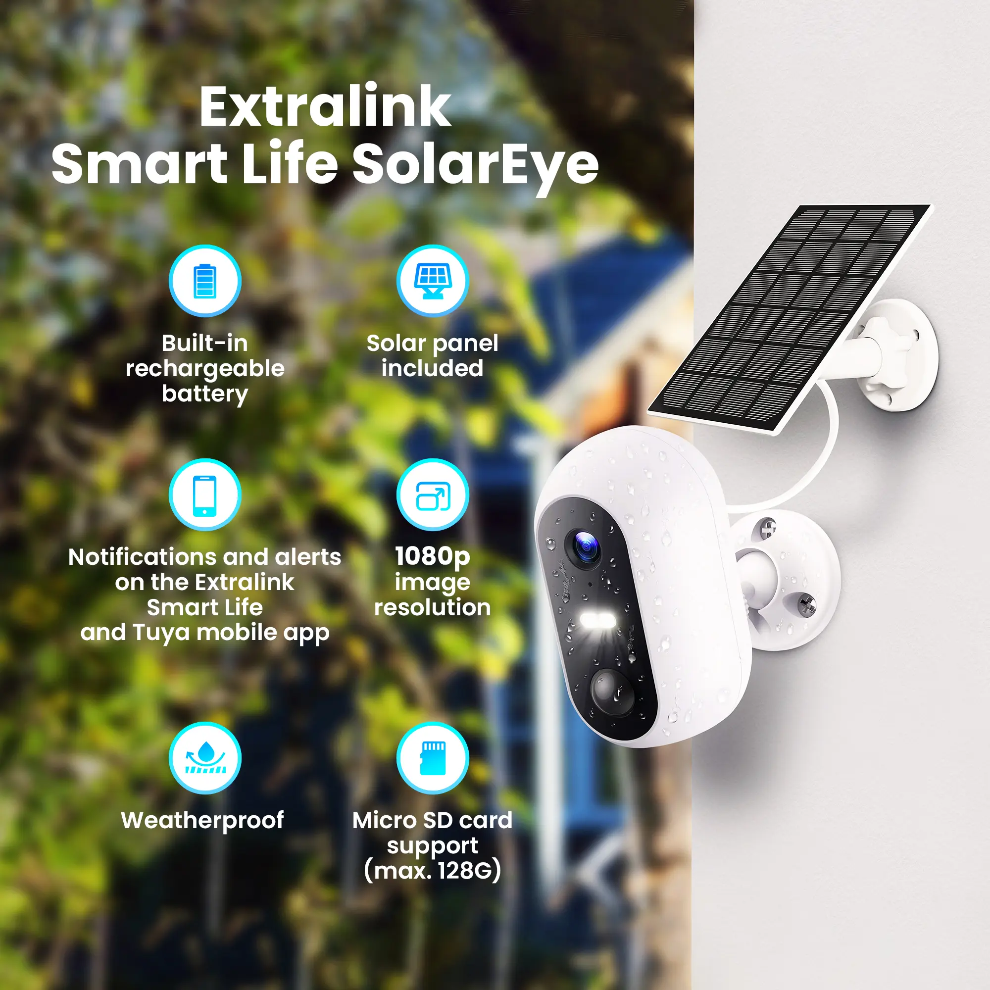 Extralink Smart Life SolarEye | Outdoor camera with solar panel | wireless, Full HD 1080p, Wi-Fi, 5200mAh battery, IP54, EXTRALINK EX.32985 5905090332985