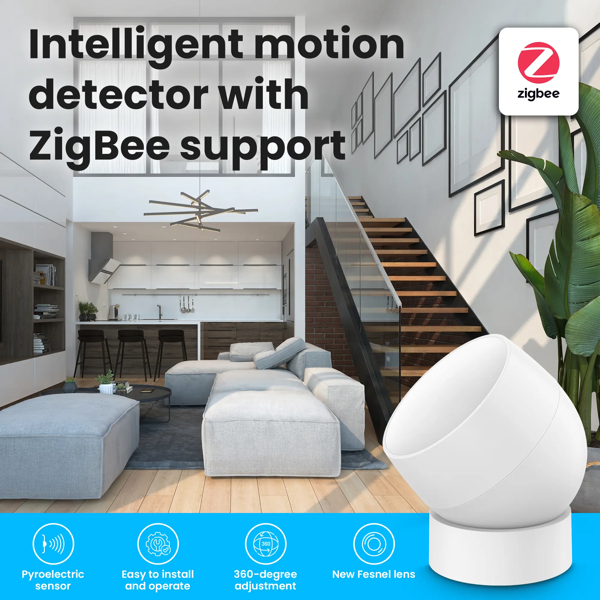 Smart wireless room motion sensor, ZigBee, white, TUYA, Smart Life, Extralink EX.34859