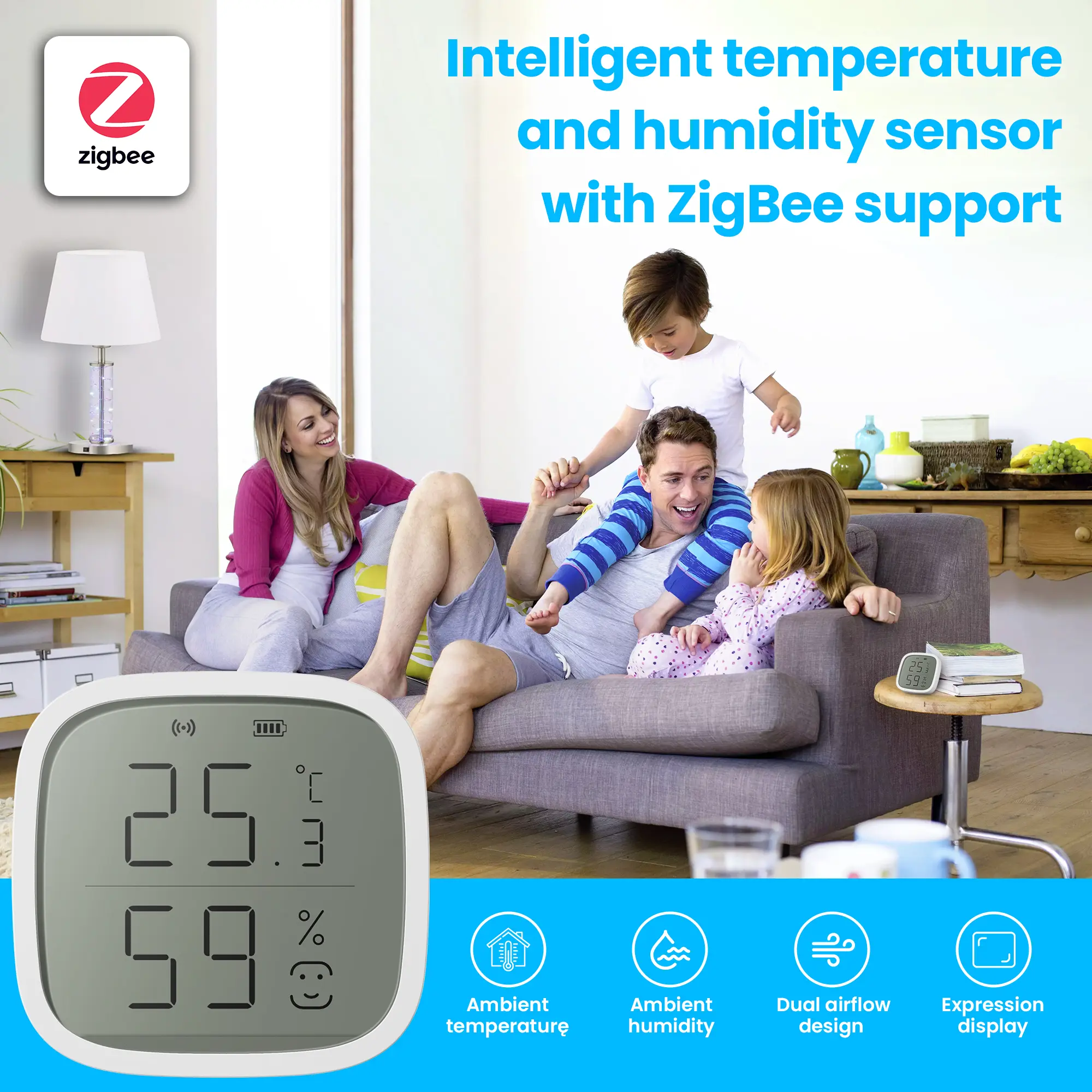 Smart wireless room temperature and humidity sensor, ZigBee, white, TUYA, Smart Life, Extralink EX.34873