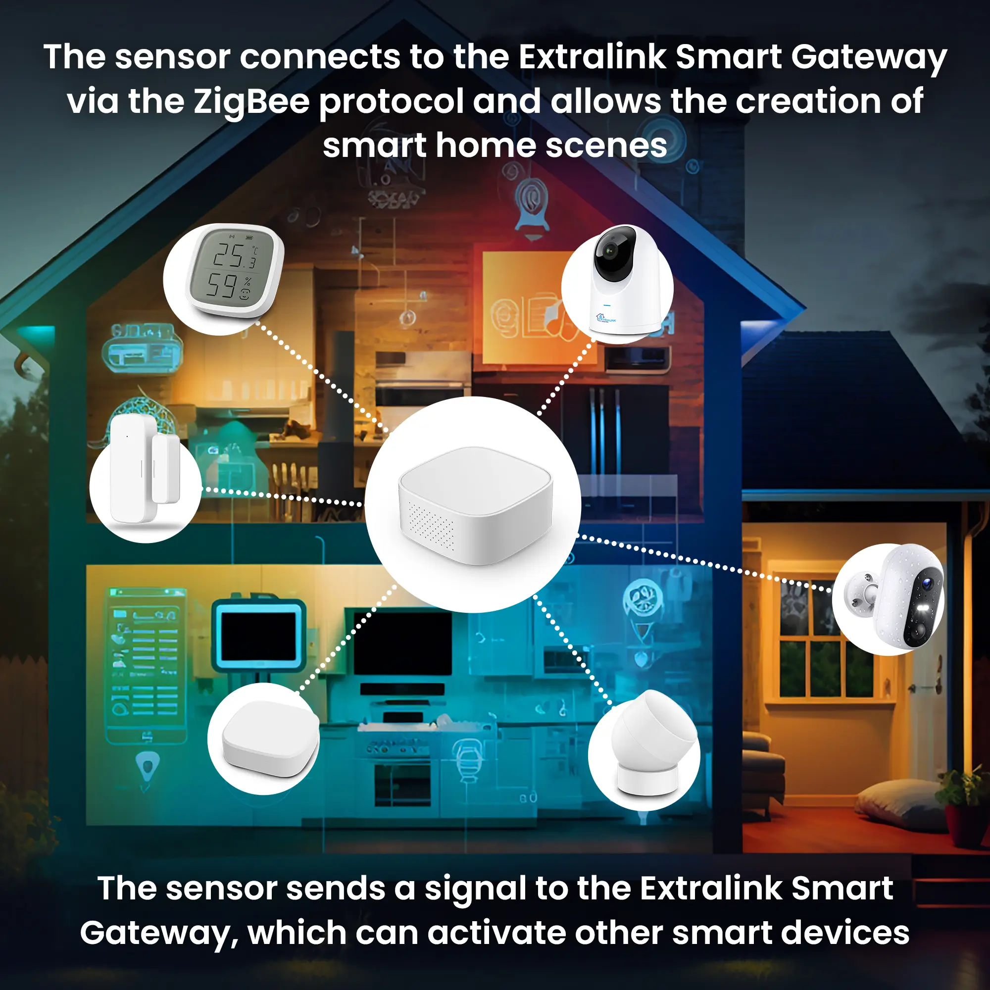 Smart wireless room temperature and humidity sensor, ZigBee, white, TUYA, Smart Life, Extralink EX.34873