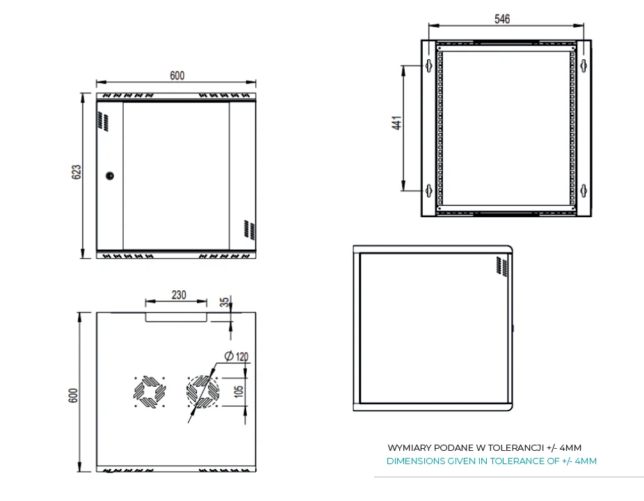 Extralink Premium 12U 600x600 Black | Rack cabinet | tool-free mounting, wall-mounted, EXTRALINK EX.39380 5905090339380