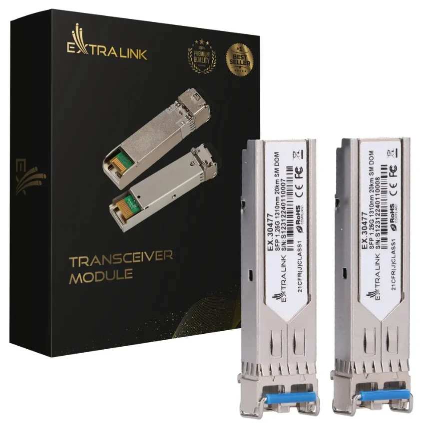 Extralink SFP 1.25G 2-Pack | SFP Module | 1,25Gbps, LC/UPC, 1310nm, 20km, single mode, DOM (Dedicated to HP/Aruba), EXTRALINK EX.30477 5906168630477