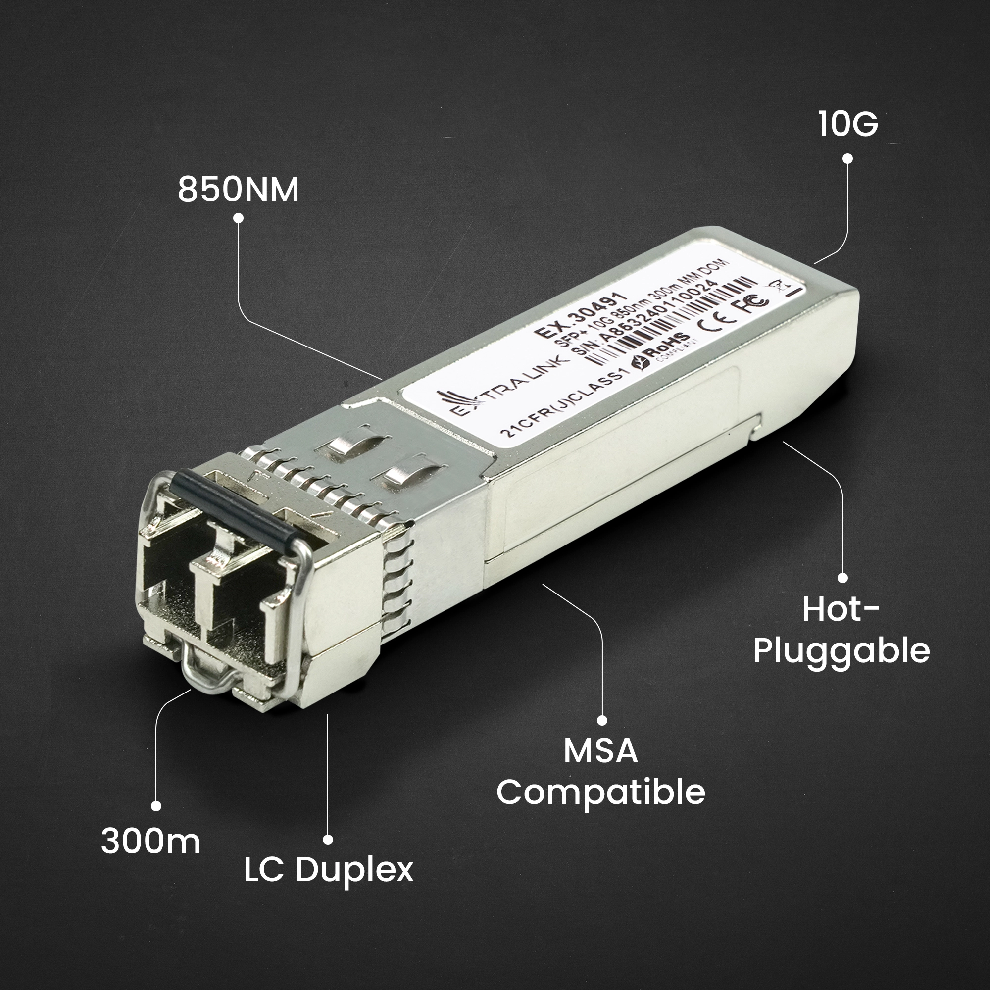 Extralink SFP+ 10G 2-pack | SFP+ Module | 10Gbps, 850nm, 300m, multi mode, EXTRALINK EX.30491 5906168630491