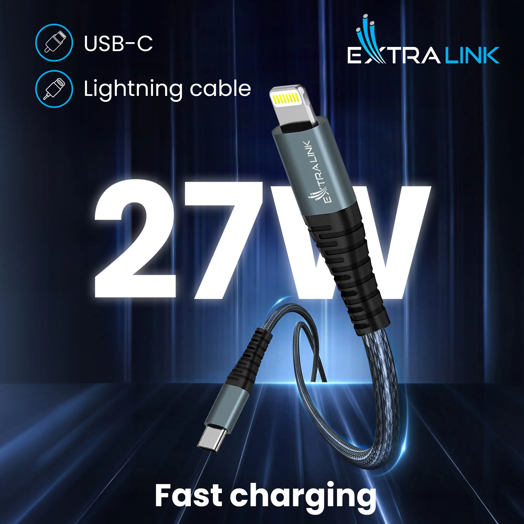 USB-C to Lightning Cable Extralink Smart Life Black, 100cm, EXTRALINK CABESL06 5906168632822