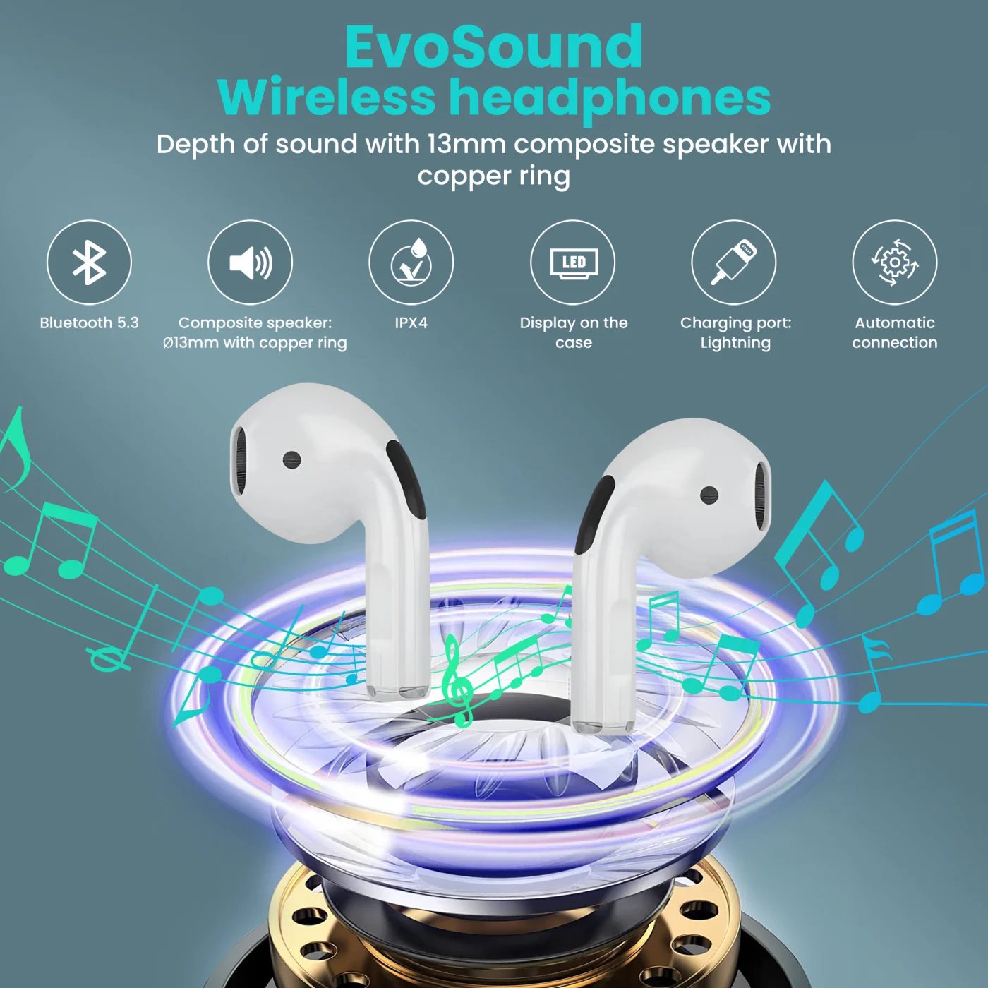 Extralink Lifestyle EvoSound V1.0 | Wireless earbuds | Bluetooth 5.3, IPX4, EXTRALINK EVOSOUND-V1 5906168634970
