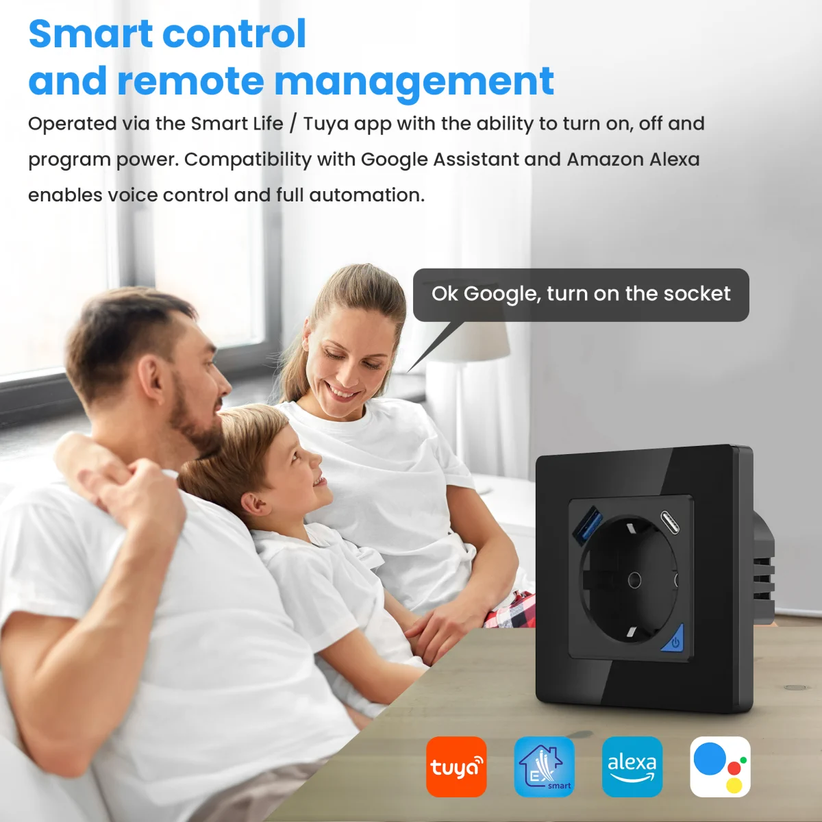 Extralink Smart Life Wall Socket Set Pro | Smart socket + frame set | Color Black, 230V, 1x USB A, 1x USB C, WiFi, Tuya, EXTRALINK EX.35748 5906168635748