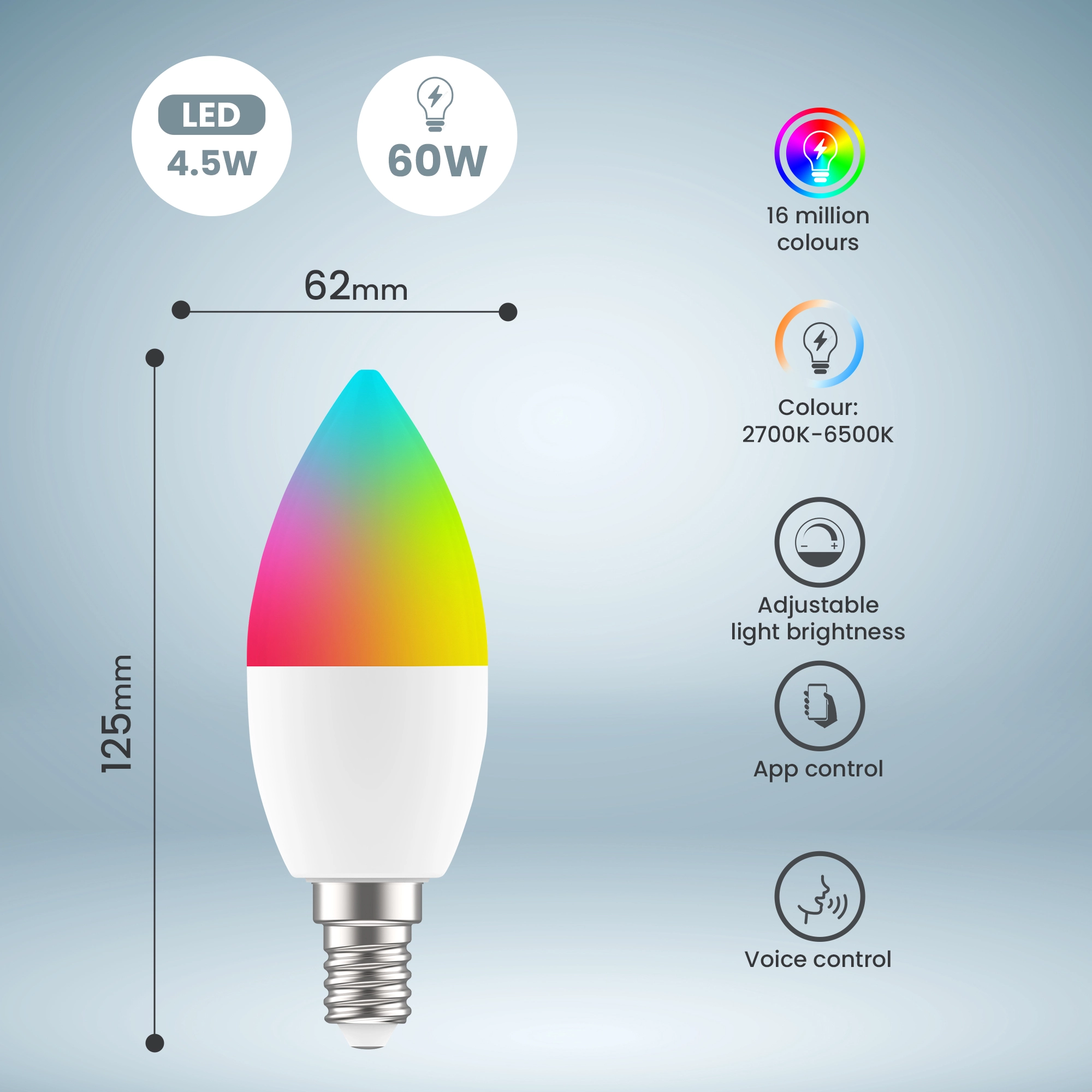 Extralink Smartlife LED Bulb, E14 C37 2700-6500K WiFi 220-240V, Tuya, EXTRALINK LED E14 C37 5906168637438
