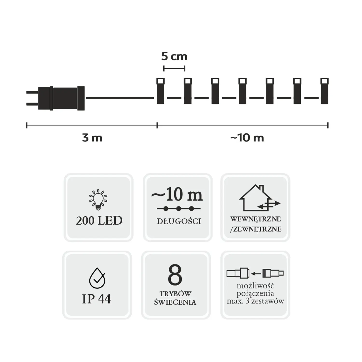 Extralink LED Lights, 200L Cool White, Length 3 + 10 m Indoor/Outdoor, EXTRALINK EX.73271 5900779879454