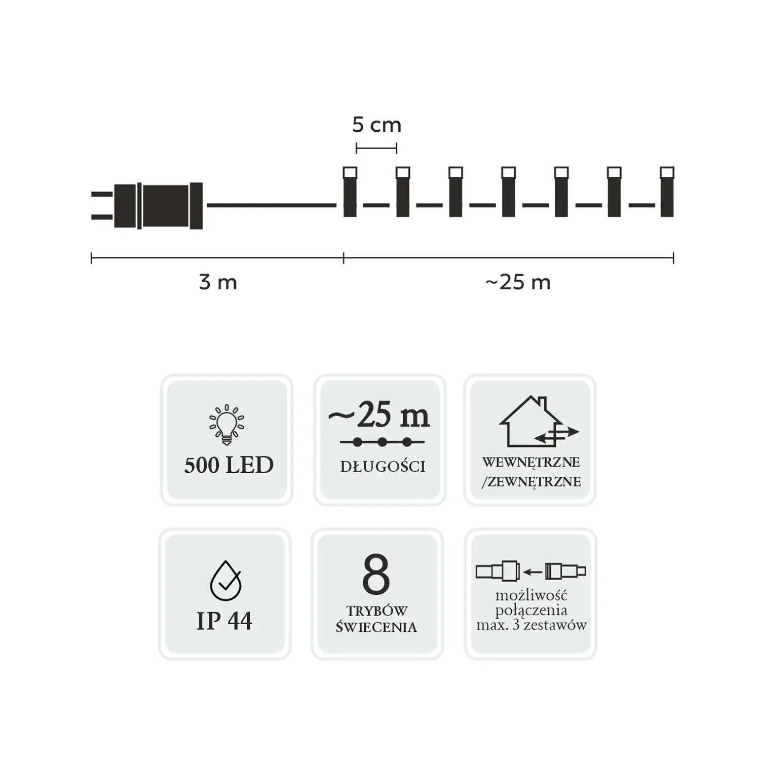 EXTRALINK LAMPKI LED 500L ZIMNY BIAŁY, DŁ. 3 + 25 M WEWN/ZEWN *9577, EXTRALINK EX.73288 5900779879577