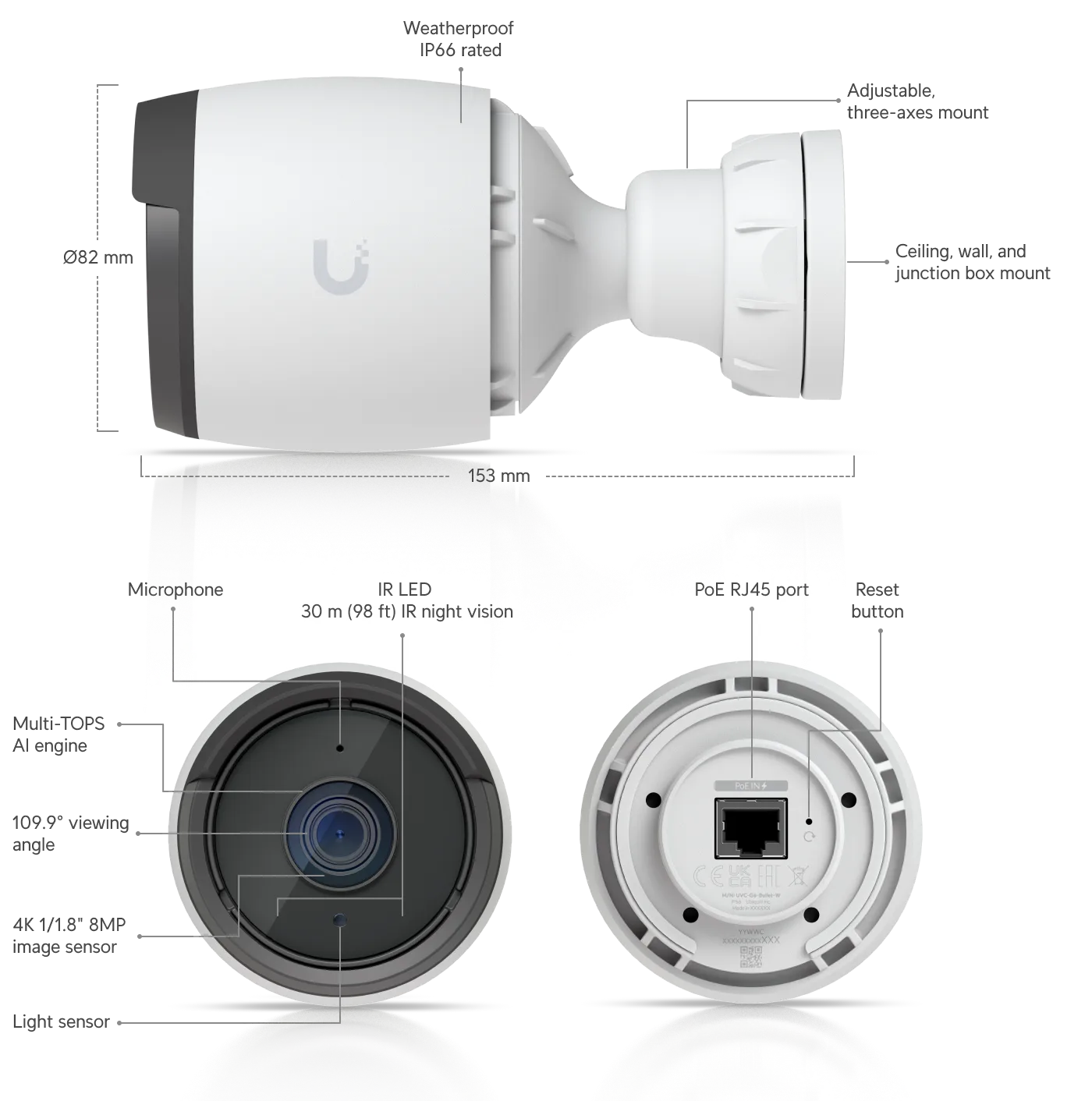 UBIQUITI UVC-G6-BULLET 4K POE CAMERA, 8MP, AI ENGINE, LONG RANGE IR, UBIQUITI UVC-G6-BULLET