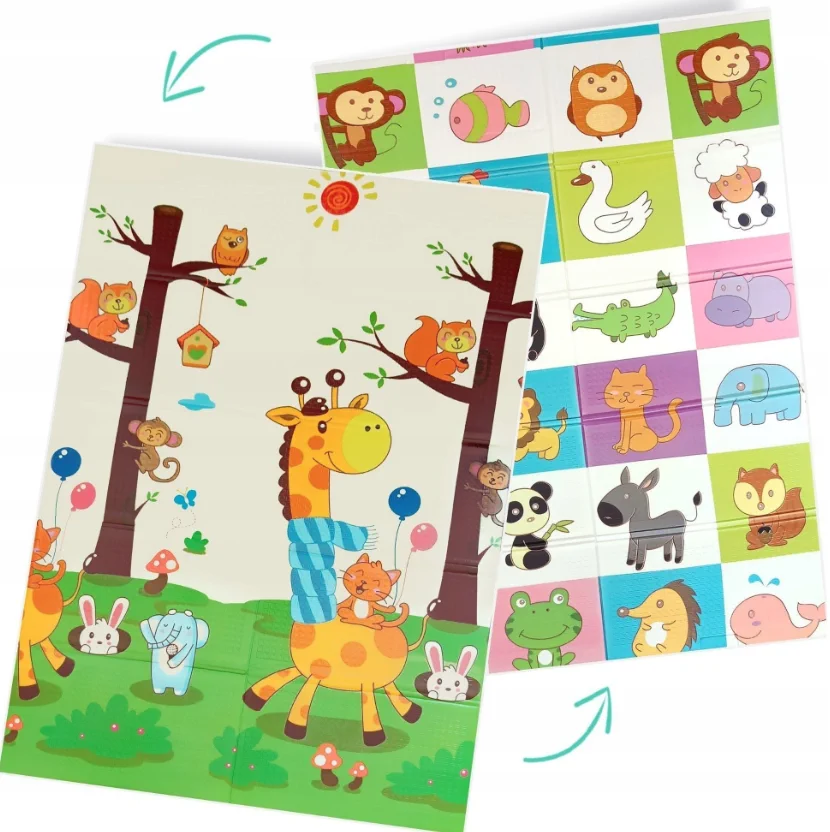 EXTRALINK DWUSTRONNA MATA EDUKACYJNA STYMULUJĄCA 180x200x1 CM SKŁADANA ZWIERZĘTA + TORBA - 4374, EXTRALINK EX.27948 5907207227948
