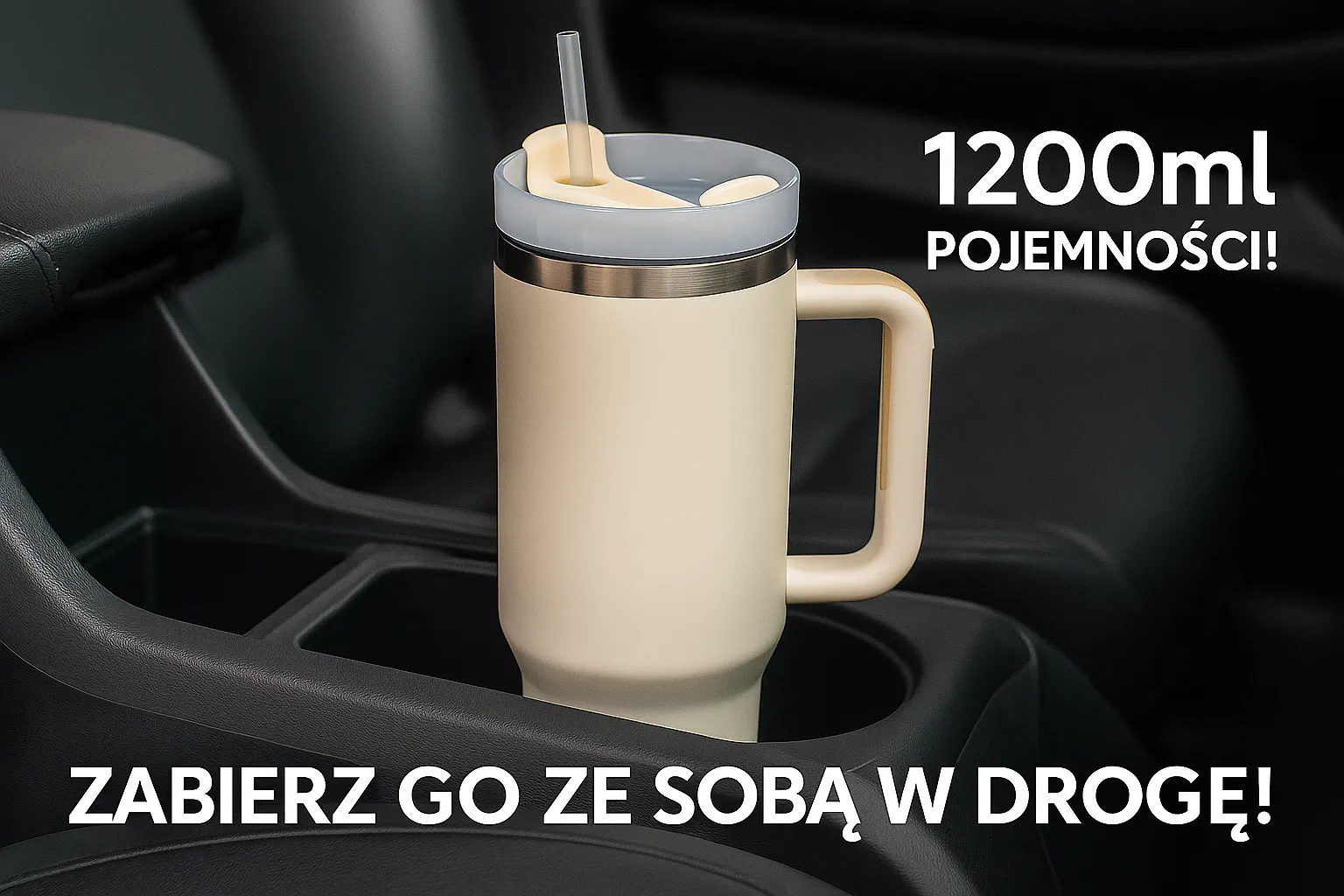 Black Forest | Thermo mug with straw | thermos with handle, 1200ml, beige, EXTRALINK EX.28617 5907207228617