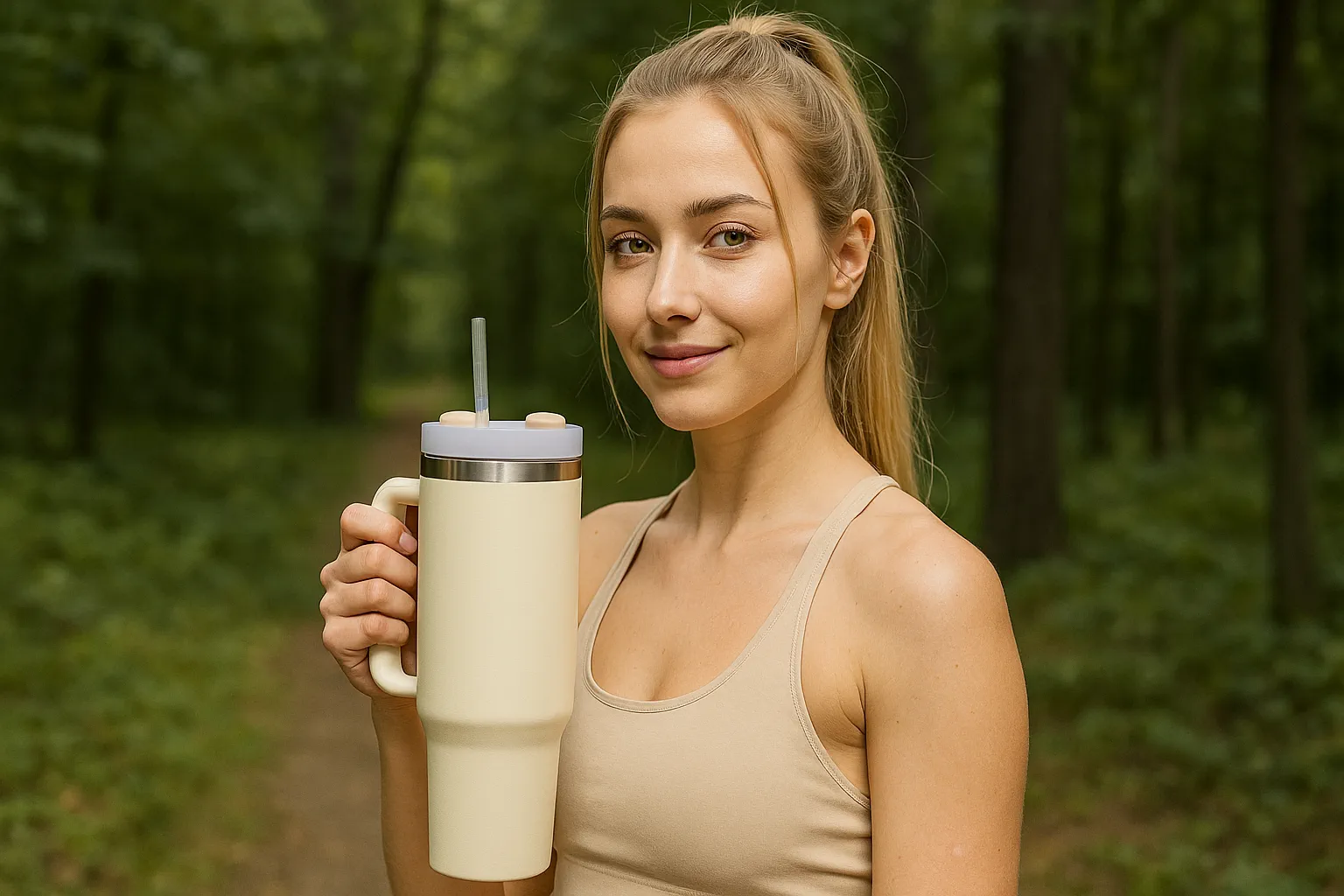 Black Forest | Thermo mug with straw | thermos with handle, 1200ml, beige, EXTRALINK EX.28617 5907207228617