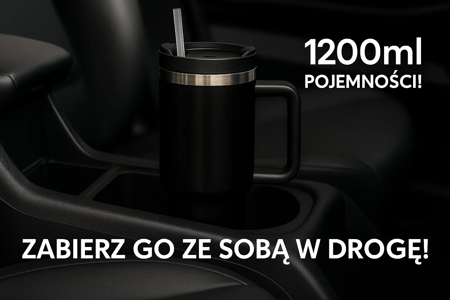 Black Forest | Thermo mug with straw | thermos with handle, 1200ml, black, EXTRALINK EX.28600 5907207228600