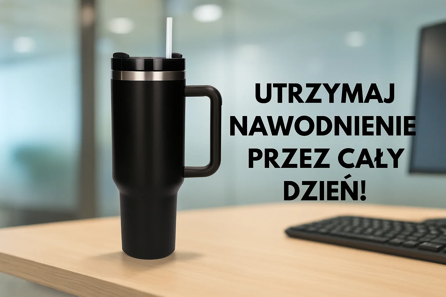 Black Forest | Thermo mug with straw | thermos with handle, 1200ml, black, EXTRALINK EX.28600 5907207228600