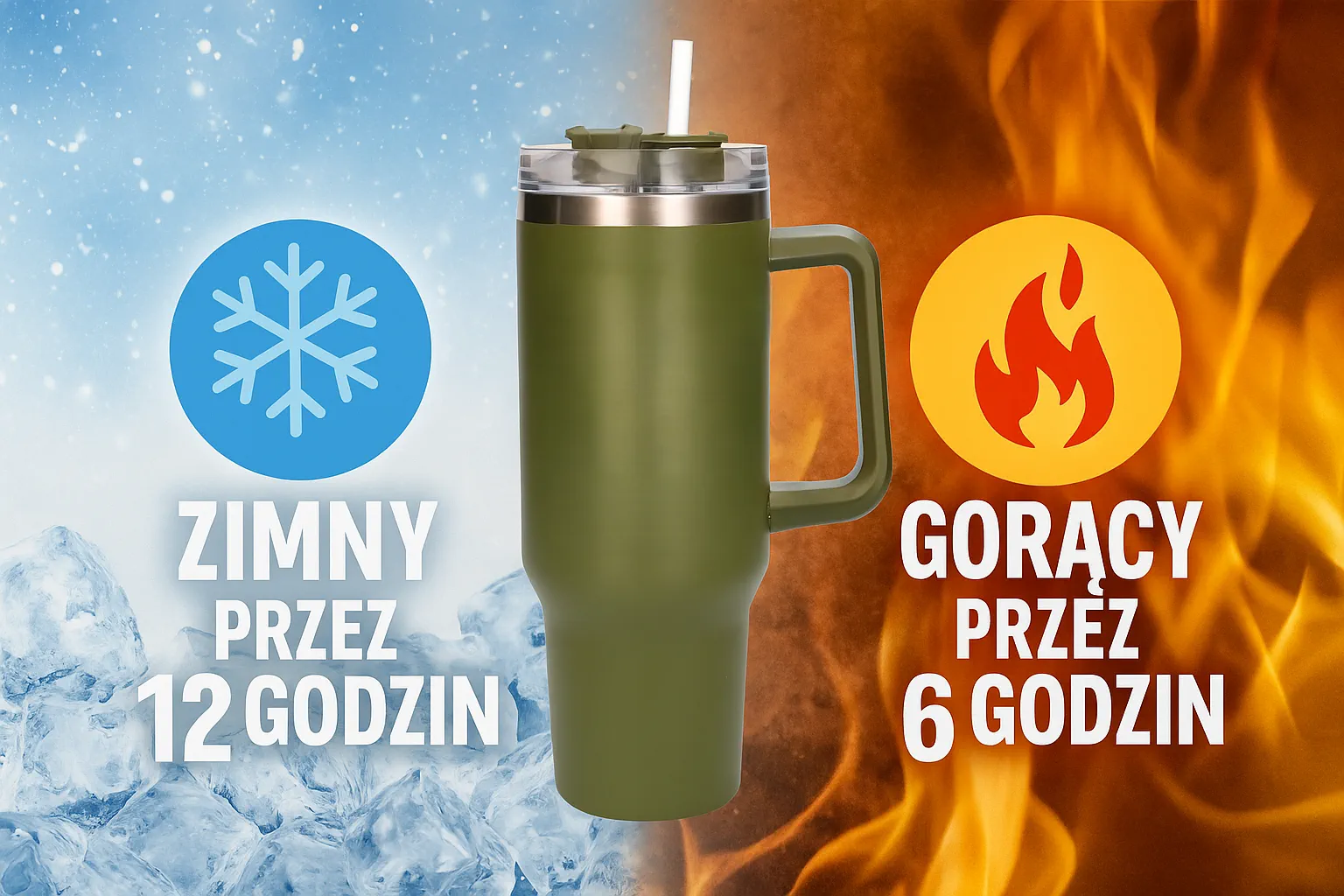 Black Forest | Thermo mug with straw | thermos with handle, 1200ml, green, EXTRALINK EX.28624 5907207228624