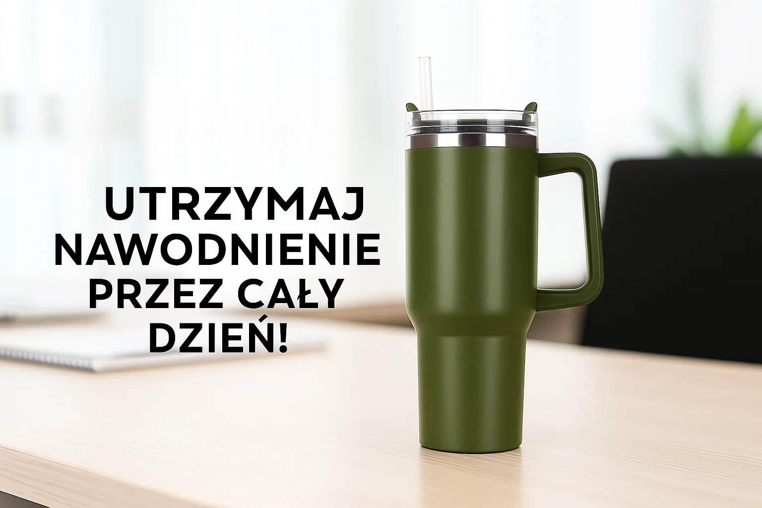 Black Forest | Thermo mug with straw | thermos with handle, 1200ml, green, EXTRALINK EX.28624 5907207228624