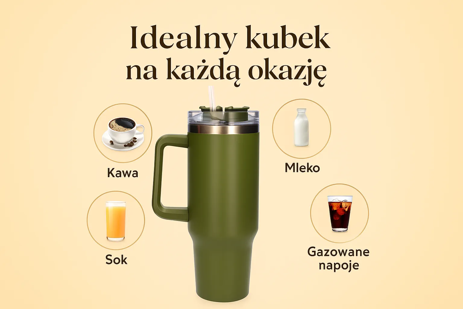 Black Forest | Thermo mug with straw | thermos with handle, 1200ml, green, EXTRALINK EX.28624 5907207228624