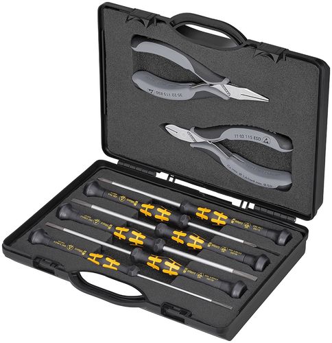 KNIPEX 00 20 18 ESD Case for Electronics Pliers with tools for work on electronic components 5 parts 200 mm 00 20 18 ESD 4003773051848