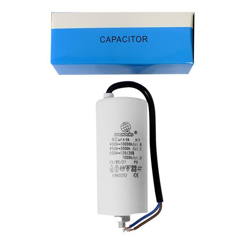 Capacitor 40uF/450V+GRD + Cable Ø45x97mm W1-11040-LAID