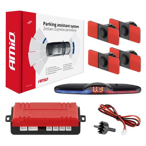 Parking assistant system MAX LED 4 sensor black inside mount 16,5mm, AMiO 5903293022917