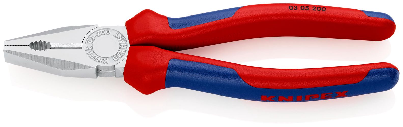 KNIPEX 03 05 200 Combination Pliers with multicomponent handles chrome-plated 200 mm 03 05 200