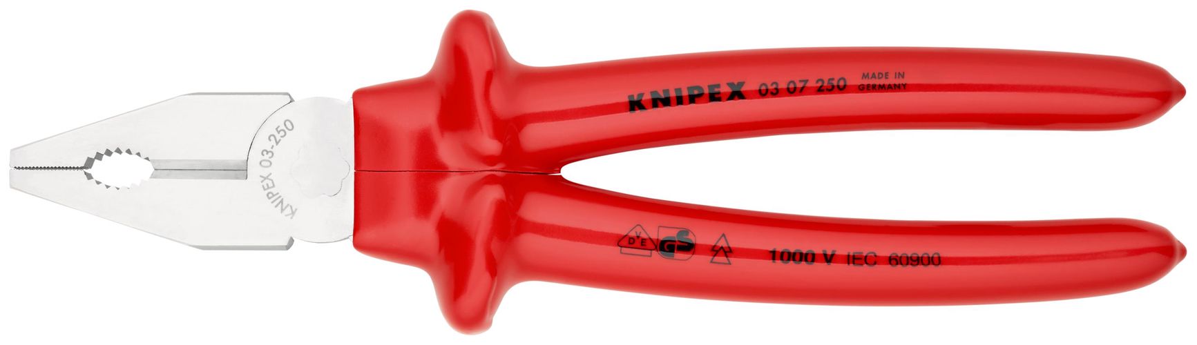 KNIPEX 03 07 250 Combination Pliers with dipped insulation, VDE-tested chrome-plated 250 mm 03 07 250