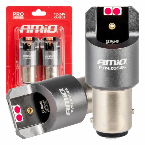 LED CANBUS PRO series BAY15D P21/5W 4x3030 SMD Red 12/24V AMIO-03586, AMiO 5903293035863