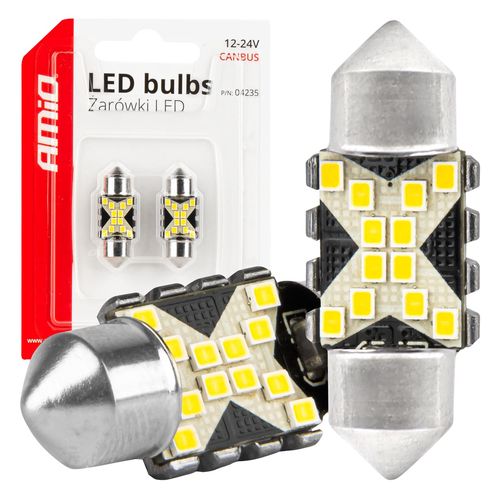 LED CANBUS bulbs 12SMD Festoon C5W 2016 31mm White 12/24V AMIO-04235, AMiO 5903293042359