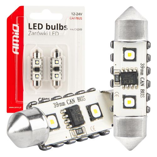 LED CANBUS bulbs 12SMD Festoon C5W 3838 39mm White 12/24V AMIO-04249, AMiO 5903293042496