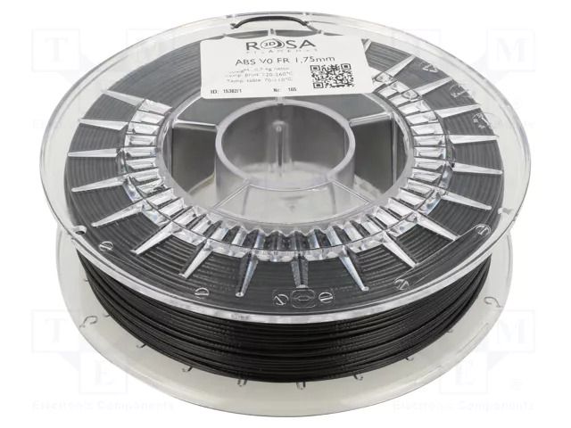 Filament: ABS V0 FR; 1.75mm; black; 230÷270°C; 700g ROSA 3D ROSA-3935