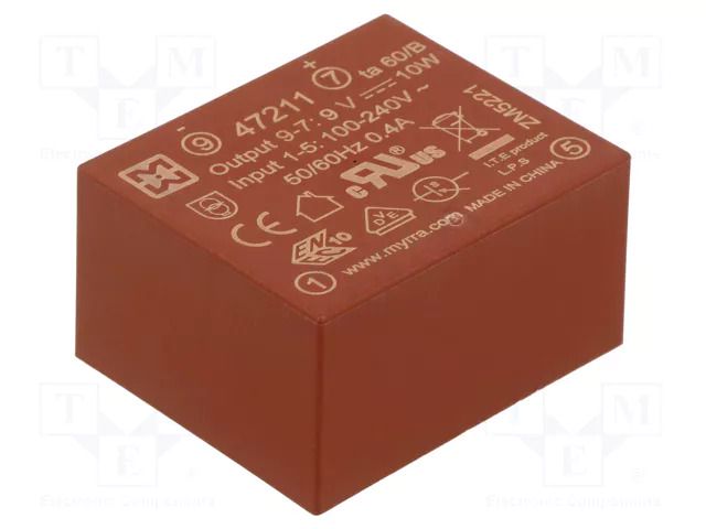 Converter: AC/DC; 10W; Uin: 85÷265VAC,120÷370VDC; Uout: 9VDC; 80% MYRRA MYRRA-47211