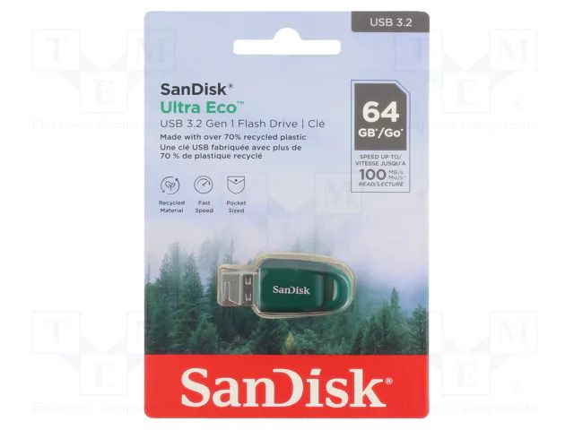 Pendrive; USB 3.2; 64GB; R: 100MB/s; ULTRA ECO; USB A SANDISK SDCZ96-064G-G46