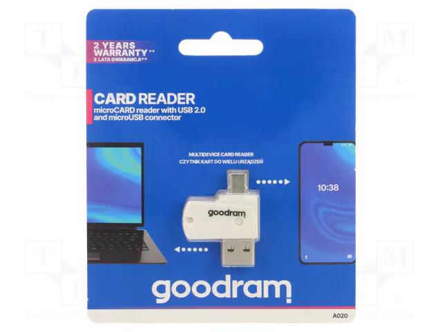 Card reader: memory; USB A plug,USB B micro plug; USB 2.0 GOODRAM AO20-MW01R11