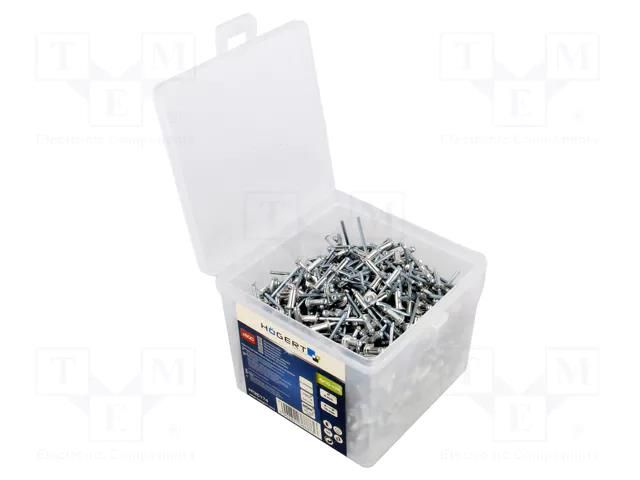 Rivet; aluminium; Rivet diam: 4mm; L.rivet: 10mm; 800pcs. HÖGERT TECHNIK HT2C174