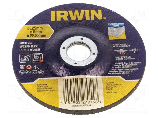 Grinding wheel; Ø: 125mm; Øhole: 22.23mm; metal,stainless steel IRWIN IRW-IW8082114