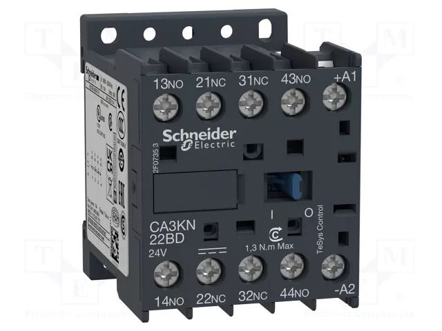 Contactor: 4-pole; NC x2 + NO x2; 220VDC; 10A; TeSys D; W: 45mm SCHNEIDER ELECTRIC CA3KN22MD