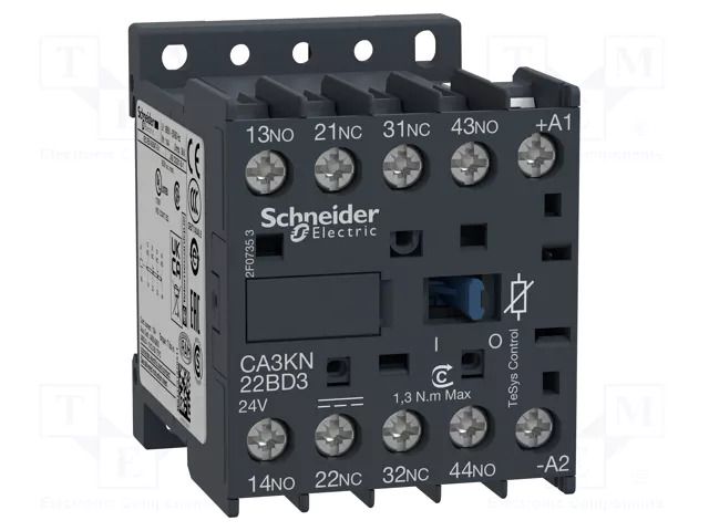 Contactor: 4-pole; NC x2 + NO x2; 24VDC; 10A; TeSys D; W: 45mm SCHNEIDER ELECTRIC CA3KN22BD3