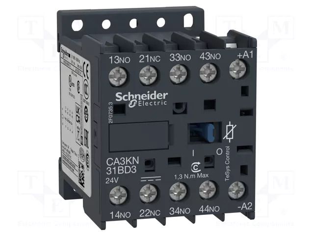 Contactor: 4-pole; NC + NO x3; 24VDC; 10A; TeSys D; W: 45mm; H: 58mm SCHNEIDER ELECTRIC CA3KN31BD3
