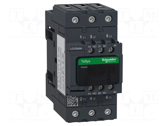 Contactor: 3-pole; NO x3; Auxiliary contacts: NO + NC; 240VAC; 40A SCHNEIDER ELECTRIC LC1D40AU7