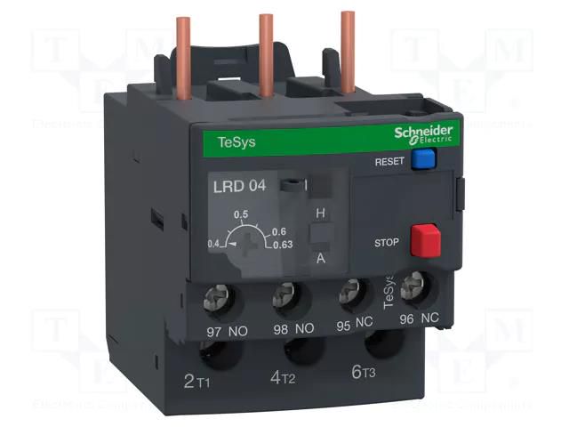 Thermal relay; Leads: screw terminals; 0.4÷0.63A; TeSys D SCHNEIDER ELECTRIC LR3D04