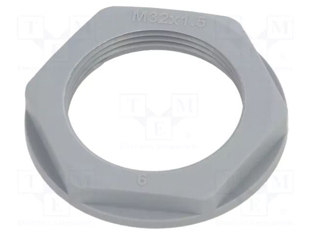 Nut; M32; polyamide; 41mm; grey; Thread: metric; Pitch: 1.5; Entrelec TE Connectivity 1SNG607014R0000