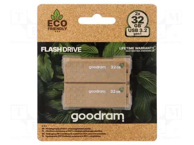 Pendrive; Eco Friendly,USB 3.2; 32GB; R: 60MB/s; W: 20MB/s; brown GOODRAM UME3-0320EFR11-2P