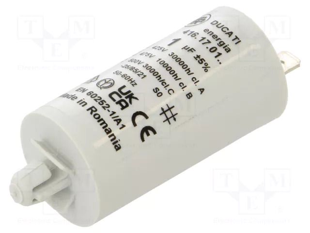 Capacitor: polypropylene; motors, run; 1uF; 425VAC; Ø28x55mm; ±5% DUCATI ENERGIA 4.16.17.01.72