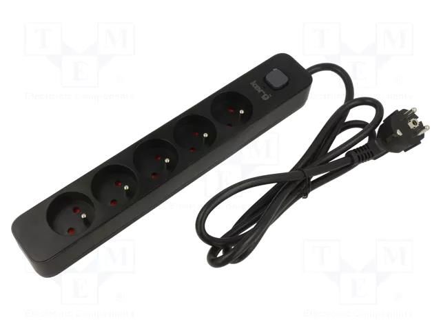 Plug socket strip: protective; Sockets: 5; 230VAC; 16A; black; KERG KERG M02516