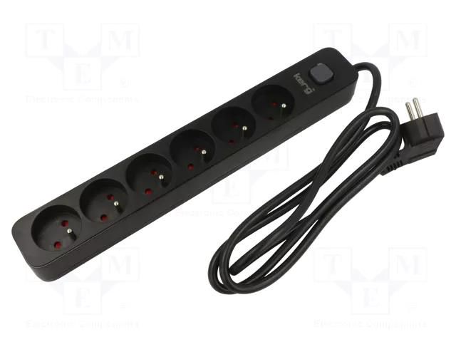 Plug socket strip: protective; Sockets: 6; 230VAC; 16A; black; KERG KERG M02519