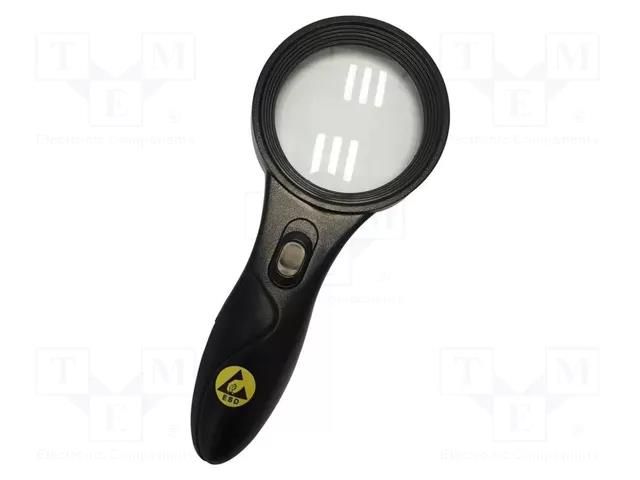 Hand magnifier; ESD; Ø62mm; Magnification: x5; LED BERNSTEIN BRN-2-298