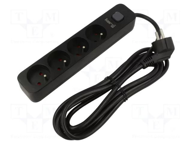 Plug socket strip: protective; Sockets: 4; 230VAC; 16A; black; KERG KERG M02514